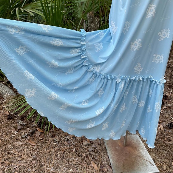 Givenchy 80s Vintage Micropleat Nightgown Blue White Signature Maxi Size S M - Picture 6 of 11